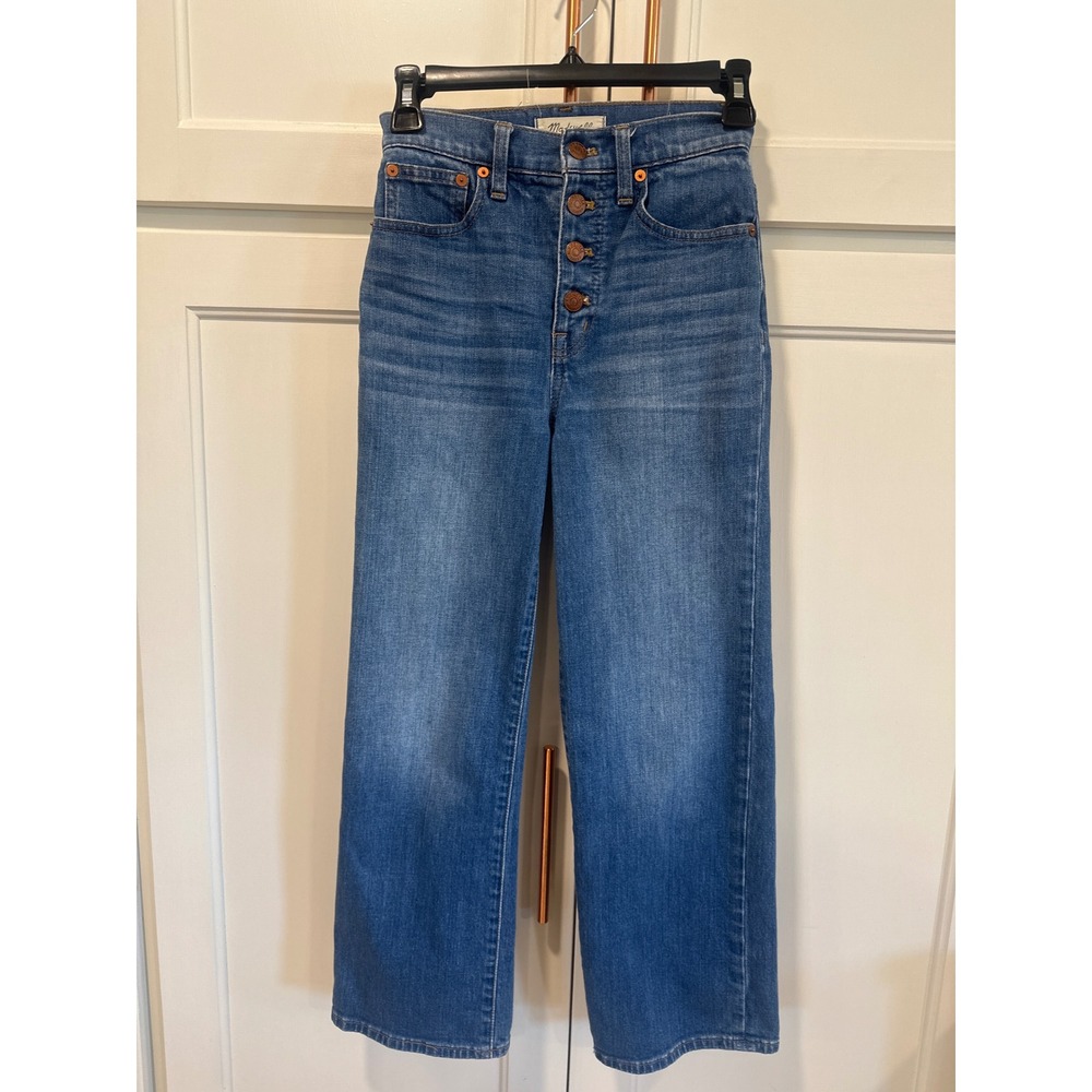Madewell Womens Button slim Wide Leg crop size 23 Denim Jeans Medium Wash casual